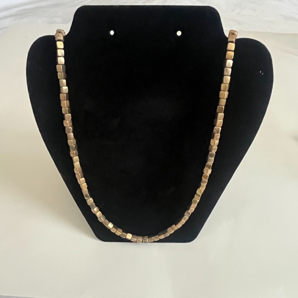 Coldwater‎ Creek Bronze Tone Metallic Cube Square Bead Strand Necklace 34"